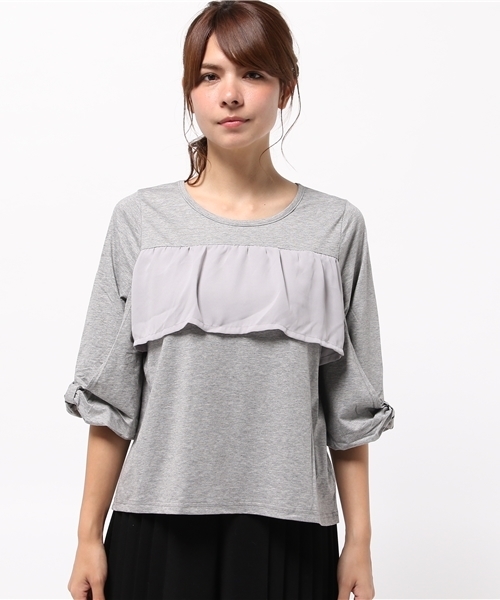 LBC（エルビーシー）の「シルケット天竺ボリューム袖プルオーバー （Tシャツ/カットソー・レディース・アッシュグレー/ライトブラウン/エンジ・MEDIUM）」の6枚目の写真