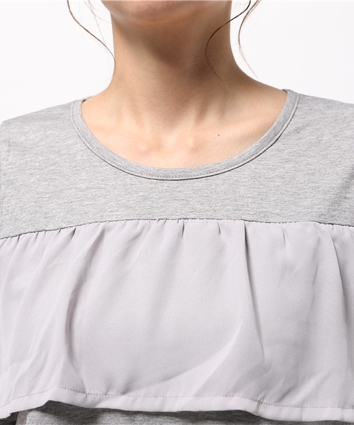 LBC（エルビーシー）の「シルケット天竺ボリューム袖プルオーバー （Tシャツ/カットソー・レディース・アッシュグレー/ライトブラウン/エンジ・MEDIUM）」の9枚目の写真