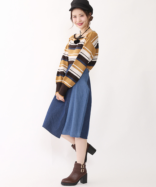 one after another NICE CLAUP（ワンアフターアナザーナイスクラップ）の「マルチボーダーニット（ニット/セーター・レディース・ブラック系その他/マスタード/ピンク・FREE）」の9枚目の写真