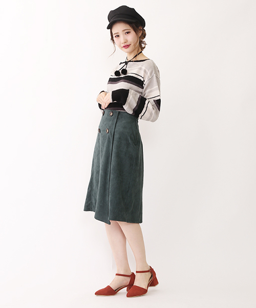 one after another NICE CLAUP（ワンアフターアナザーナイスクラップ）の「マルチボーダーニット（ニット/セーター・レディース・ブラック系その他/マスタード/ピンク・FREE）」の10枚目の写真