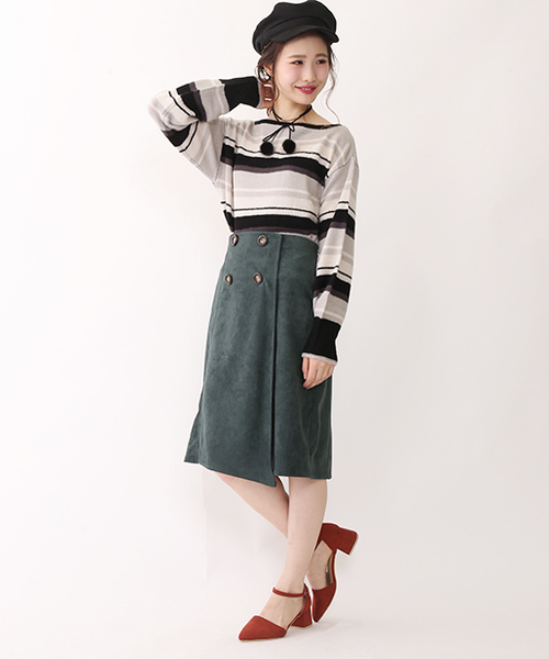 one after another NICE CLAUP（ワンアフターアナザーナイスクラップ）の「マルチボーダーニット（ニット/セーター・レディース・ブラック系その他/マスタード/ピンク・FREE）」の11枚目の写真