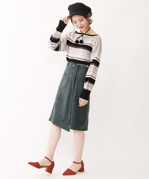 one after another NICE CLAUP（ワンアフターアナザーナイスクラップ）の「マルチボーダーニット（ニット/セーター・レディース・ブラック系その他/マスタード/ピンク・FREE）」の12枚目の写真