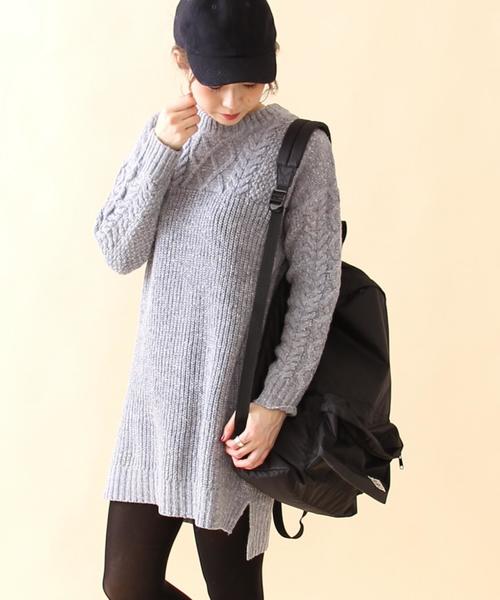 coen（コーエン）の「カラーネップニットワンピース（ワンピース・レディース・ベージュ/ライトブルー/レッド・FREE）」の3枚目の写真