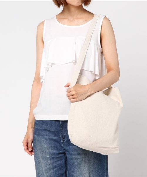 Fun & Daily（ファンアンドデイリー）の「F&D : コットンリネン・ナチュラルショルダー（ショルダーバッグ・レディース・ブラック/ホワイト・FREE）」の7枚目の写真