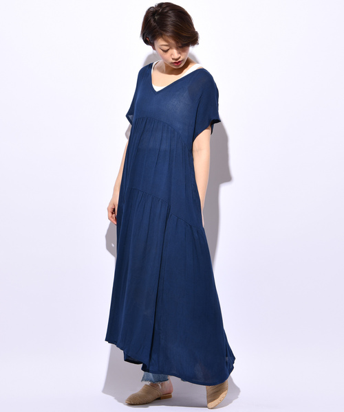 CIAOPANIC（チャオパニック）の「クレープティアードワンピース（ワンピース・レディース・ネイビー/ピンク/ホワイト/ホワイト系その他/ブルー系その他・FREE）」の4枚目の写真