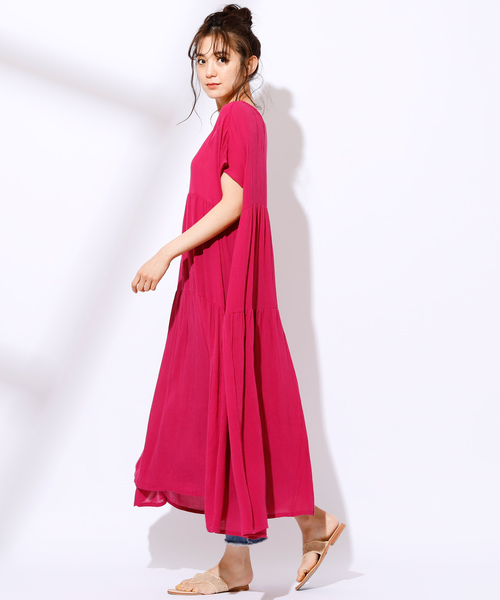 CIAOPANIC（チャオパニック）の「クレープティアードワンピース（ワンピース・レディース・ネイビー/ピンク/ホワイト/ホワイト系その他/ブルー系その他・FREE）」の5枚目の写真