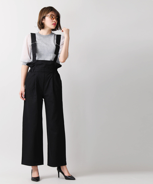 WEGO（ウィゴー）の「WEGO/ハイウエストサロペット（サロペット/オーバーオール・レディース・カーキ/ブラック・FREE）」の2枚目の写真