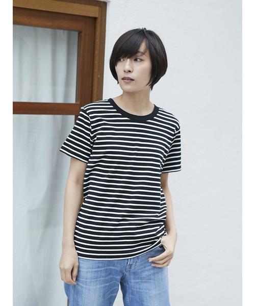 AMERICAN HOLIC（アメリカンホリック）の「・60新彊綿スムースボーダークルーネックTシャツ★（Tシャツ/カットソー・レディース・ブラック/ピンク/ブルー/杢グレー・L/M）」の8枚目の写真