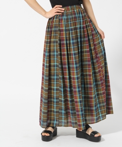 LOWRYS FARM（ローリーズファーム）の「マドラスチェックマキシスカート　786675（スカート・レディース・カーキ/ピンク・FREE）」の2枚目の写真