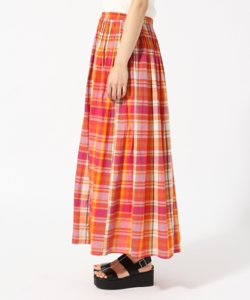 LOWRYS FARM（ローリーズファーム）の「マドラスチェックマキシスカート　786675（スカート・レディース・カーキ/ピンク・FREE）」の6枚目の写真