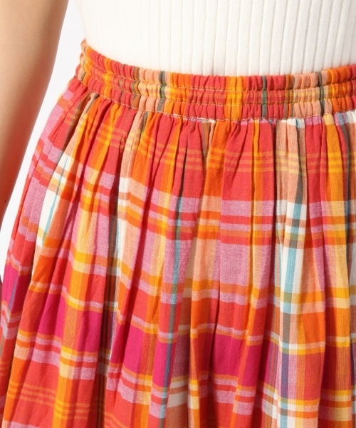 LOWRYS FARM（ローリーズファーム）の「マドラスチェックマキシスカート　786675（スカート・レディース・カーキ/ピンク・FREE）」の4枚目の写真