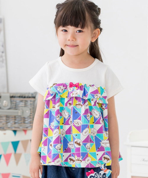 ANPANMAN KIDS COLLECTION(アンパンマンキッズコレクション)の「【アンパンマン】フリル三角総柄チュニック(Tシャツ/カットソー)」|オフホワイト