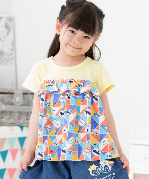 ANPANMAN KIDS COLLECTION(アンパンマンキッズコレクション)の「【アンパンマン】フリル三角総柄チュニック(Tシャツ/カットソー)」|イエロー