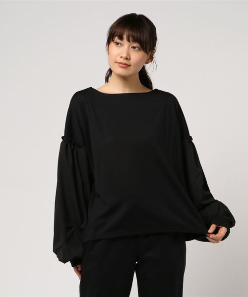 Pierrot（ピエロ）の「異素材切り替え ボリュームスリーブトップス（Tシャツ/カットソー・レディース・オフホワイト/ブラック/杢グレー・M/L）」の17枚目の写真