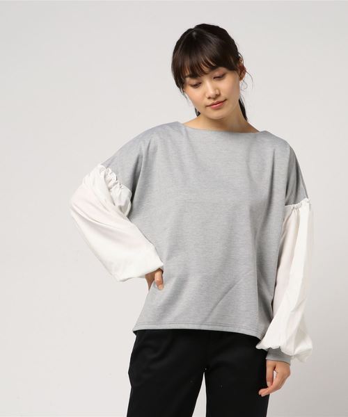 Pierrot（ピエロ）の「異素材切り替え ボリュームスリーブトップス（Tシャツ/カットソー・レディース・オフホワイト/ブラック/杢グレー・M/L）」の16枚目の写真