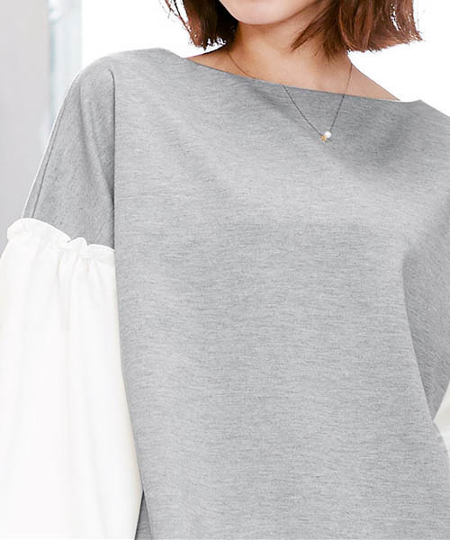 Pierrot（ピエロ）の「異素材切り替え ボリュームスリーブトップス（Tシャツ/カットソー・レディース・オフホワイト/ブラック/杢グレー・M/L）」の13枚目の写真