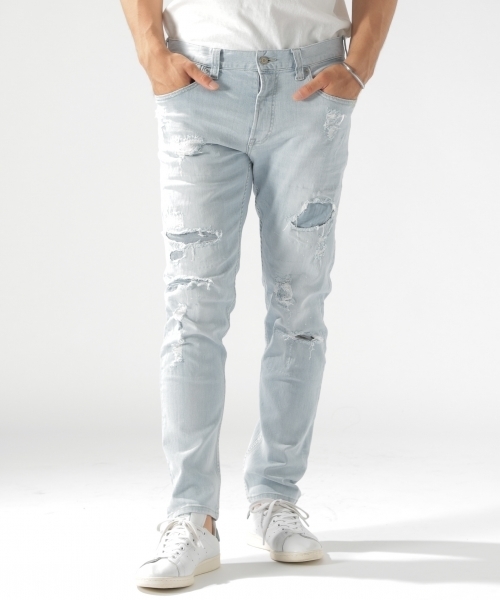 BAYFLOW(ベイフロー)の「リペアテーバードブロークンデニム 18AW(デニムパンツ・メンズ・スカイブルー/ロイヤルブルー・30inch/32inch/29inch/28inch/31inch)」の5枚目の写真