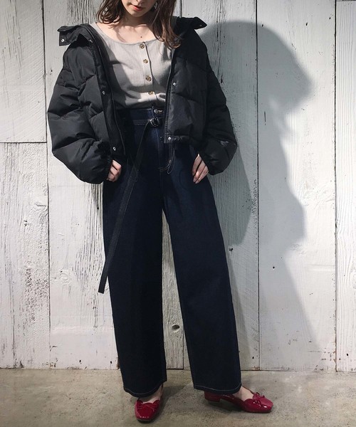 one after another NICE CLAUP（ワンアフターアナザーナイスクラップ）の「フードエコダウンジャケット（ダウンジャケット/コート・レディース・ブラック/ベージュ/パープル/ラベンダー・FREE）」の9枚目の写真