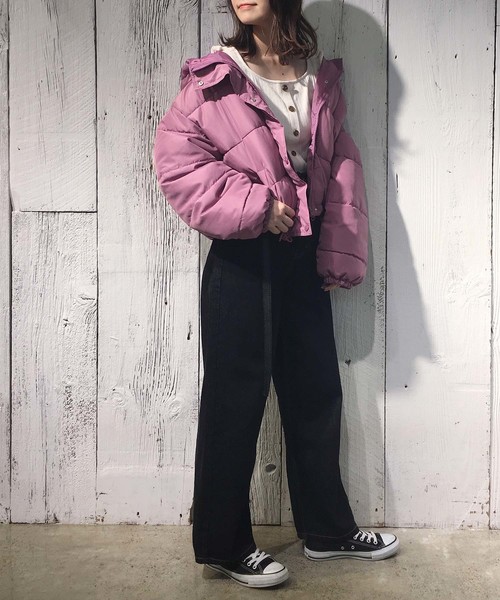 one after another NICE CLAUP（ワンアフターアナザーナイスクラップ）の「フードエコダウンジャケット（ダウンジャケット/コート・レディース・ブラック/ベージュ/パープル/ラベンダー・FREE）」の21枚目の写真