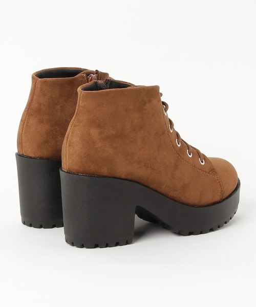 厚底ラグソール丸紐レースアップショートブーツ＊レディース