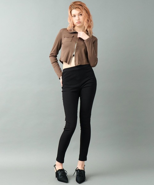 パンツ バックジップニットレギンスパンツ レディース