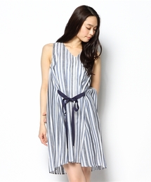 Demi-Luxe BEAMS | ○TELA / ストライプ リボン ノースリーブ ワンピース(ワンピース)