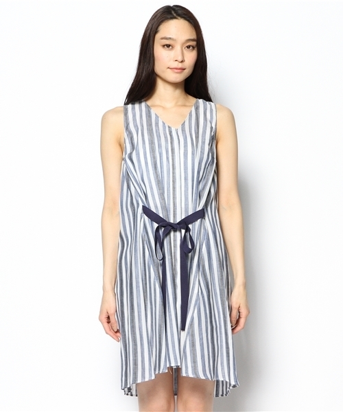 Demi-Luxe BEAMS(デミルクス ビームス)の「○TELA / ストライプ リボン ノースリーブ ワンピース(ワンピース・レディース・ブルー・42/40)」の2枚目の写真