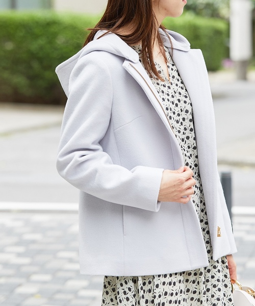 ROPE'(ロペ)の「【WEB限定】【PONTETORTO】【2WAY】フード付ノーカラーショートコート(その他アウター)」|ラベンダー