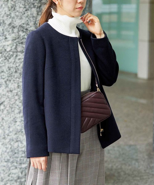 ROPE'(ロペ)の「【WEB限定】【PONTETORTO】【2WAY】フード付ノーカラーショートコート(その他アウター)」|ネイビー