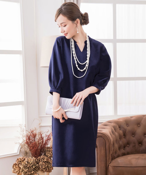 DRESS STAR(ドレス スター)の「スキッパ―シャツワンピース・結婚式お呼ばれ二次会パーティードレス(ドレス)」|ネイビー
