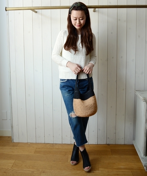 SHIPS for women（シップスフォーウィメン）の「★★ペーパー2トーンバッグ◇（かごバッグ・レディース・ブラック/キャメル/ブルー・ONE SIZE）」の4枚目の写真