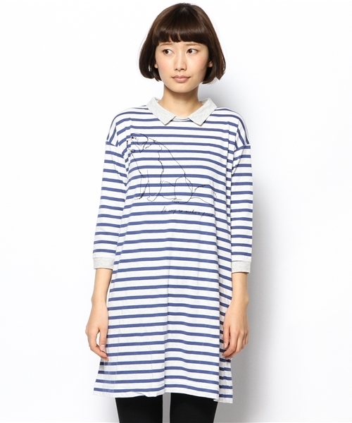 PUAL CE CIN(ピュアルセシン)の「Dogプリント衿配色OP(Tシャツ/カットソー・レディース・オートミール/ホワイト/ブルー/ライトグレー・FREE)」の5枚目の写真