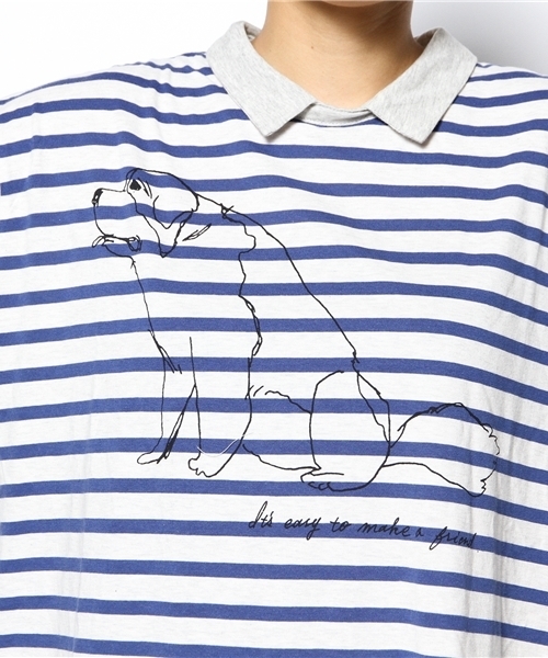 PUAL CE CIN(ピュアルセシン)の「Dogプリント衿配色OP(Tシャツ/カットソー・レディース・オートミール/ホワイト/ブルー/ライトグレー・FREE)」の11枚目の写真