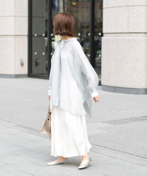 DouDou（ドゥドゥ）の「アシメギャザースカート（スカート・レディース・オフホワイト/ラベンダー・38/36）」の3枚目の写真