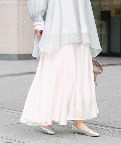 DouDou（ドゥドゥ）の「アシメギャザースカート（スカート・レディース・オフホワイト/ラベンダー・38/36）」の5枚目の写真