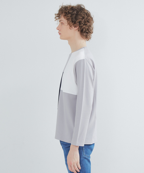 ABAHOUSE GRAY(アバハウスグレイ)の「【展開店舗限定】スラブポンチ配色切替 長袖Tシャツ(Tシャツ/カットソー・メンズ・ホワイト/ネイビー/グレー・46/48)」の5枚目の写真