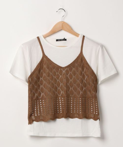 SpRay(スプレイ)の「【WEB限定】クロシェキャミアンサンブル(Tシャツ/カットソー・レディース・ブラック/ダークブラウン/ベージュ・FREE)」の8枚目の写真