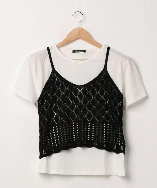 SpRay(スプレイ)の「【WEB限定】クロシェキャミアンサンブル(Tシャツ/カットソー・レディース・ブラック/ダークブラウン/ベージュ・FREE)」の7枚目の写真