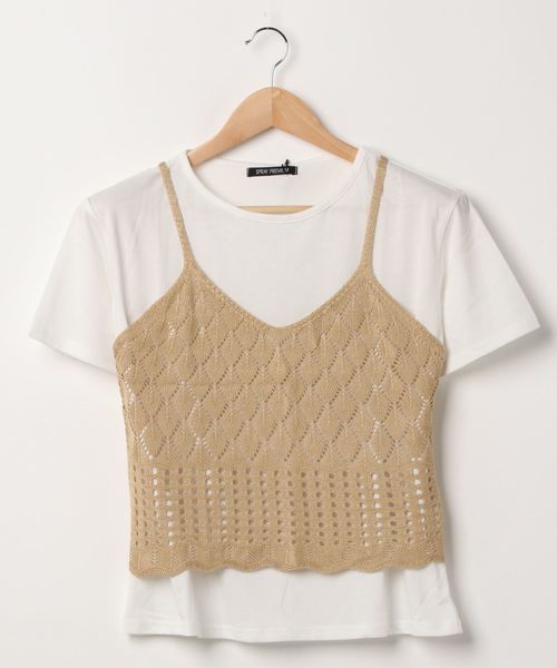 SpRay(スプレイ)の「【WEB限定】クロシェキャミアンサンブル(Tシャツ/カットソー・レディース・ブラック/ダークブラウン/ベージュ・FREE)」の6枚目の写真