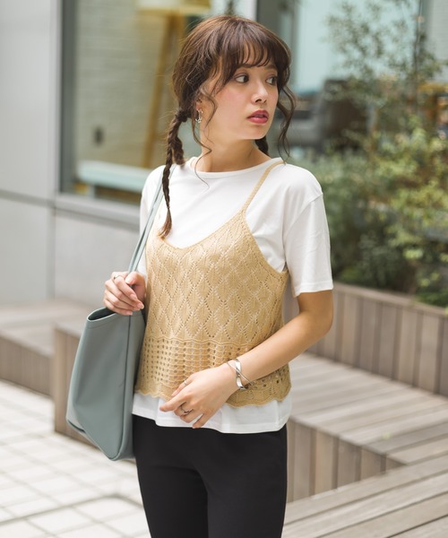 SpRay(スプレイ)の「【WEB限定】クロシェキャミアンサンブル(Tシャツ/カットソー・レディース・ブラック/ダークブラウン/ベージュ・FREE)」の15枚目の写真