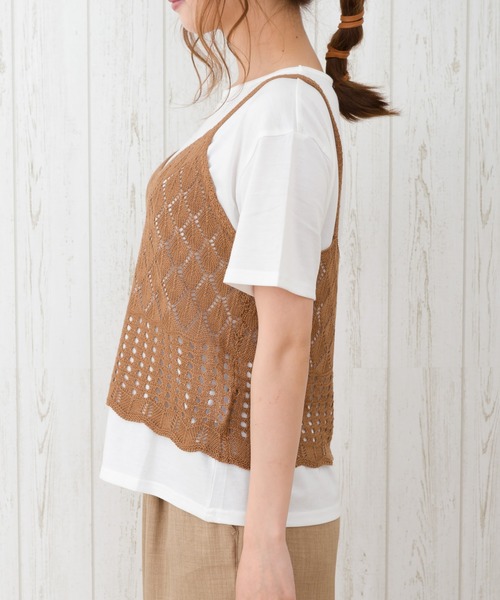 SpRay(スプレイ)の「【WEB限定】クロシェキャミアンサンブル(Tシャツ/カットソー・レディース・ブラック/ダークブラウン/ベージュ・FREE)」の14枚目の写真