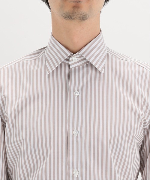 Errico Formicola シャツ ブラウス エリコフォルミコラ ブラウンストライプセミワイド 5ptハンド シャツ ブラウス トップス Edifice エディフィス のファッション