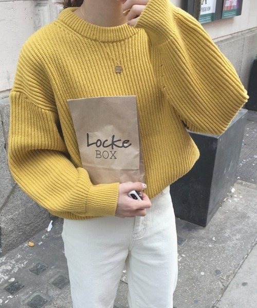 ABITOKYO（アビトーキョー）の「クルーネック　リブニットプルオーバー（ニット/セーター・レディース・ベージュ/パープル/ネイビー/ブラウン/レッド/ピンク/イエロー/ブルー/ライトグリーン/ライトピンク・FREE）」の7枚目の写真