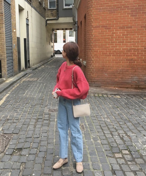 ABITOKYO（アビトーキョー）の「クルーネック　リブニットプルオーバー（ニット/セーター・レディース・ベージュ/パープル/ネイビー/ブラウン/レッド/ピンク/イエロー/ブルー/ライトグリーン/ライトピンク・FREE）」の13枚目の写真