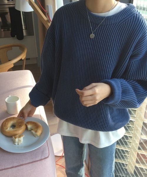 ABITOKYO（アビトーキョー）の「クルーネック　リブニットプルオーバー（ニット/セーター・レディース・ベージュ/パープル/ネイビー/ブラウン/レッド/ピンク/イエロー/ブルー/ライトグリーン/ライトピンク・FREE）」の21枚目の写真