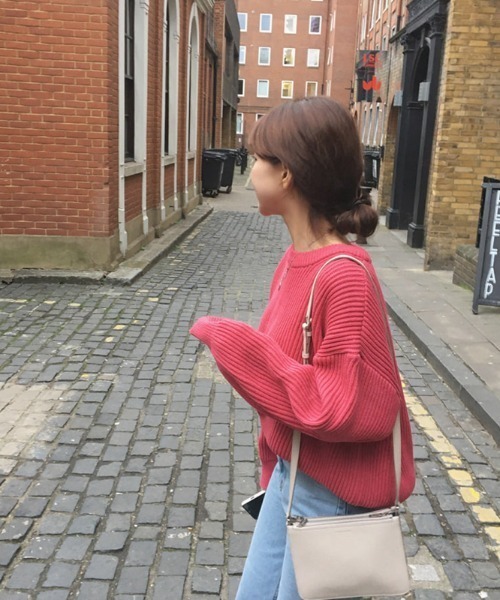 ABITOKYO（アビトーキョー）の「クルーネック　リブニットプルオーバー（ニット/セーター・レディース・ベージュ/パープル/ネイビー/ブラウン/レッド/ピンク/イエロー/ブルー/ライトグリーン/ライトピンク・FREE）」の22枚目の写真