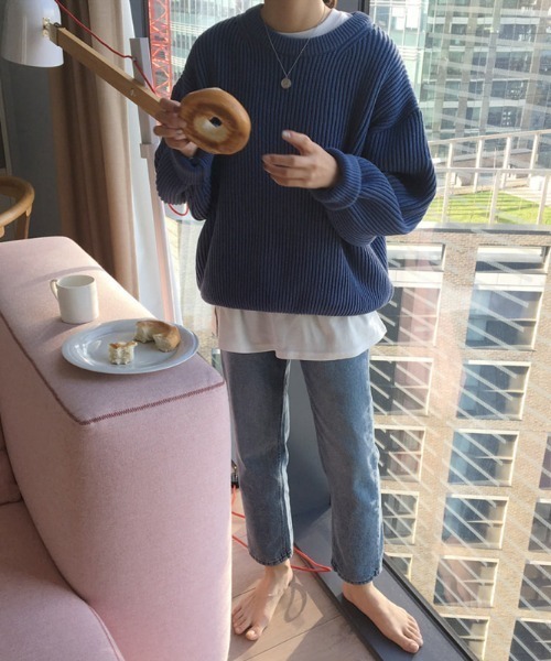 ABITOKYO（アビトーキョー）の「クルーネック　リブニットプルオーバー（ニット/セーター・レディース・ベージュ/パープル/ネイビー/ブラウン/レッド/ピンク/イエロー/ブルー/ライトグリーン/ライトピンク・FREE）」の11枚目の写真