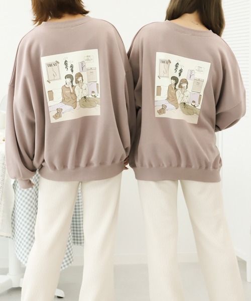 PairPair(ペアペア)の「部屋撮りバックプリントスウェット(スウェット・レディース・パープル/ブラウン/アイボリー/モカ・FREE)」の1枚目の写真