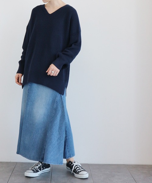 AMERICAN HOLIC（アメリカンホリック）の「Vネック片畦サイドスリットニットプルオーバー　＊●（ニット/セーター・レディース・ライトグレー/ピンク/グレイッシュベージュ/ミント/ネイビー・MEDIUM/LARGE）」の20枚目の写真