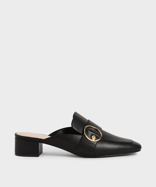 CHARLES & KEITH(チャールズ & キース)の「リングエンベリッシュド ローファーミュール / Ring Embellished Loafer Mules(ローファー・レディース・ブラック/オフホワイト・22.5cm/23cm/23.5cm/24.5cm/25cm/22cm/25.5cm)」の1枚目の写真